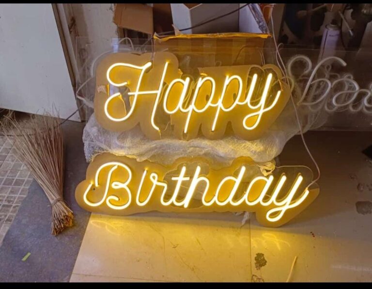 happy birthday warm light neon
